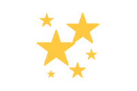 Create an image of 5 stars arranged in a 1x1 width-height ratio, make some stars smaller than others if possible, but make it simple and the background transparent