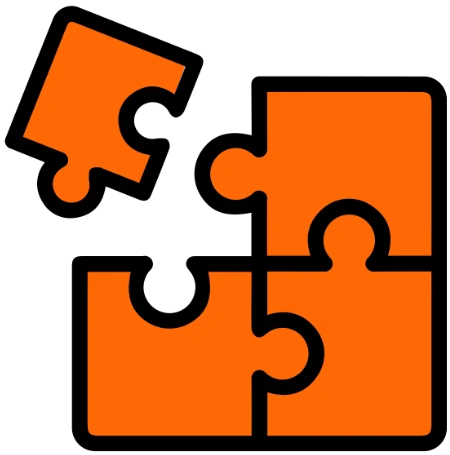 orange puzzle pieces with one piece left to fit